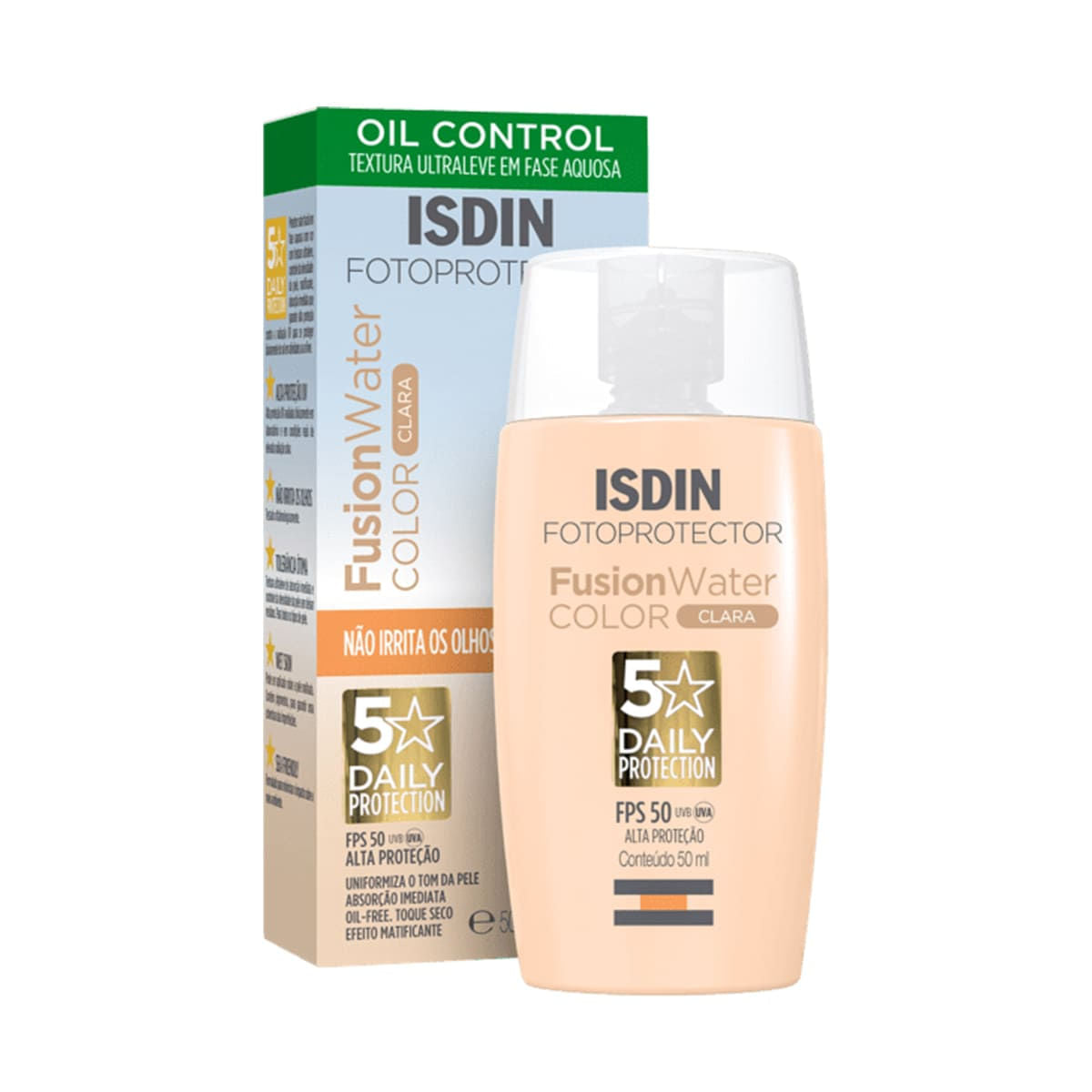 ISDIN Fusion Water 5 Stars FPS50 Color Clara - Protetor Solar Facial com Cor 50ml